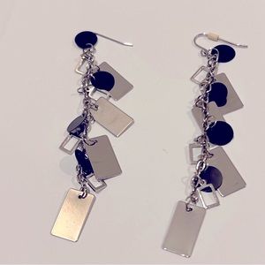 Vintage Witchery drop earrings black silver rectangle and circle